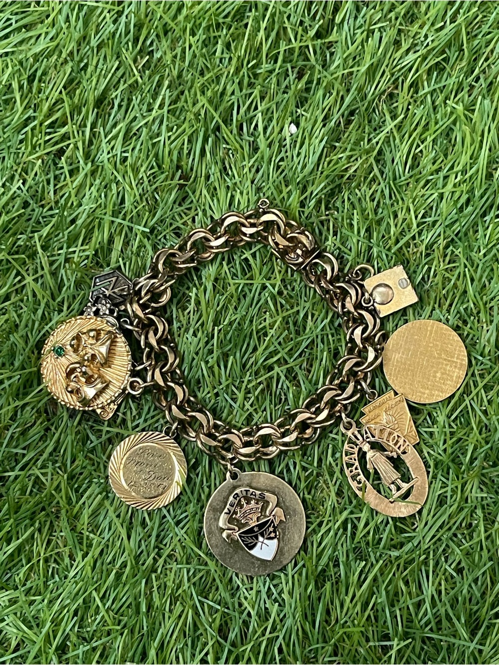 Vintage Charm Bracelet with Mixed Medallions